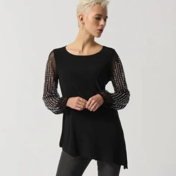 MARINA Tops - MARINA - Asymmetric Women blouse -  Beaded Sleeve arm - Size 8 - NWT
